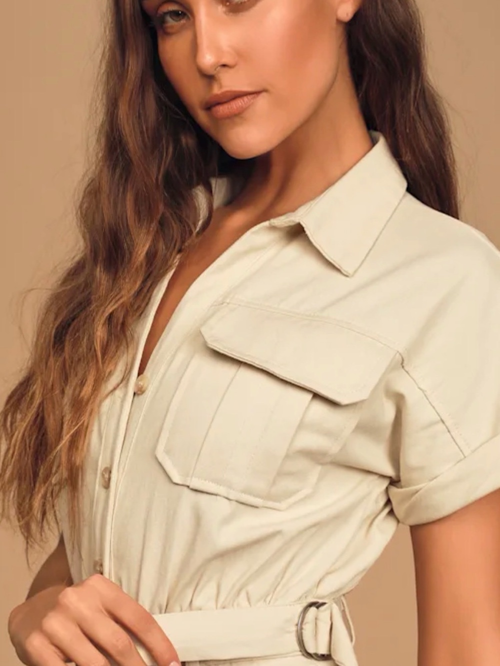 NWT Lulus Spread the Word beige Button- front jumpsuit - Picture 4 of 10